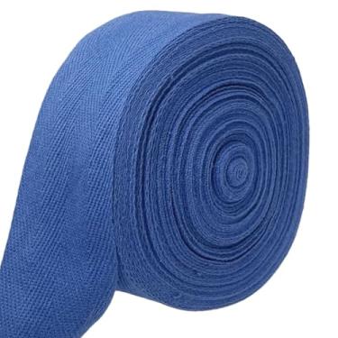 Imagem de PAMIR TONG Fita de sarja azul real espinha de peixe 3,8 cm - 20 metros - acabamento de borda de algodão macio natural para sacola e alças de bolsa, avental, artesanato de vestuário, costura, bolsas de