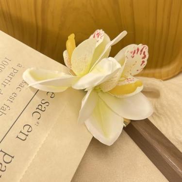 Imagem de Grampo de cabelo de flor artificial bonito estilo boêmio grampo de cabelo bico de pato (estilo 2 - grampo de cabelo branco)