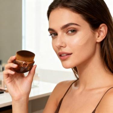 Imagem de 1 conjunto de pincéis de base portátil, inclui tampa protetora; pincéis corretivos adequados para qualquer visual de maquiagem. (ouro rosa)