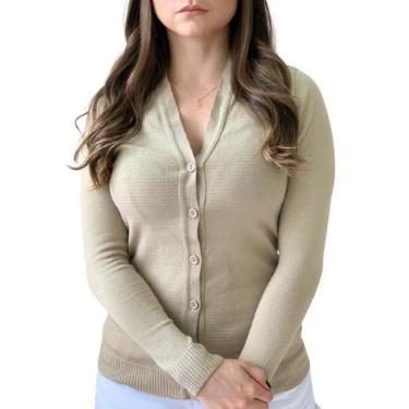 Imagem de Casaco Feminino Aberto Inverno Blusa De Frio Moda - Calu Tricot, Bege,