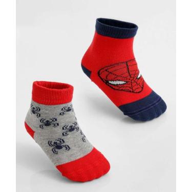 Imagem de Kit 2 Meias Infantil Estampa Homem Aranha Marvel Verme-42487, Cinza, V