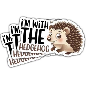 Imagem de 3 adesivos I'm with The Hedgehog, decalques engraçados de vinil de ouriço fofos para laptop, caderno, garrafa de água, para-choque de carro, álbum de recortes, presente para amantes de ouriços