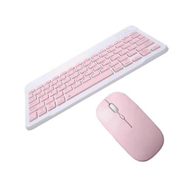 Imagem de Teclado e Mouse Sem Fio Bluetooth Ultra Fino Portátil, 78 Teclas, 10 Metros de Alcance (Rosa)