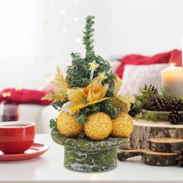 Imagem de Pequena Árvore De Natal - Enfeites De Natal De 22, 0Centímetros - Com Bolas E Flores Árvore De Mesa De | Para Casa Escritório Café Quarto Sala Estante Decoração