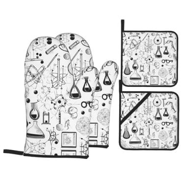 Imagem de Conjunto de luvas de cozinha estampadas com suportes de tampa, luvas de forno resistentes ao calor para manusear panelas quentes, grelhar, churrascos, kit de 4 peças.