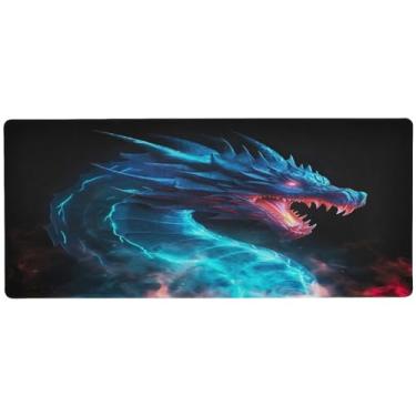 Imagem de Wassud Fierce Dragon Mouse Pad Gaming com base de borracha antiderrapante, mouse pad de teclado de computador longo com borda costurada, impermeável grande mesa pad para escritório, casa, 89,9 cm x