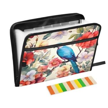 Imagem de Wassud Lindas flores e pássaros, 13 bolsos, organizador de arquivos sanfonados, pastas expansíveis com abas e adesivos, organizador de pastas de documentos de recibo de papel tamanho carta A4 para