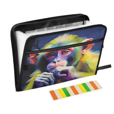 Imagem de Wassud Monkey Organizador de arquivos sanfonado com 13 bolsos, pastas expansíveis com abas e adesivos, organizador de pastas de documentos de recibo de papel tamanho carta A4 para viagens de