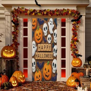 Imagem de Wassud Decoração de capa de porta feliz dia das bruxas banner interno externo varanda decoração de casa grande porta da frente decoração de festa 91 x 98 centímetros