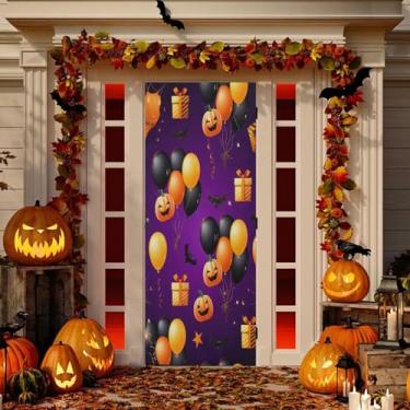 Imagem de Wassud Balões com tema de Halloween decoração de capa de porta banner interno externo decoração de casa de varanda grande decoração de porta da frente 96 x 98 polegadas
