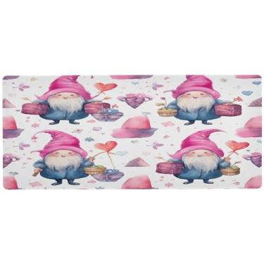 Imagem de Wassud Tapete de mouse com estampa de gnomo aquarela para jogos com base de borracha antiderrapante, mouse pad longo para teclado de computador com borda costurada, almofada grande à prova d'água para