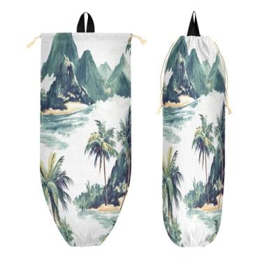 Imagem de xigua Suporte de parede para saco plástico da costa havaiana com cordão, 1 pacote, reutilizável para decoração organizadora de sacolas de compras, meias, roupas íntimas e gravatas