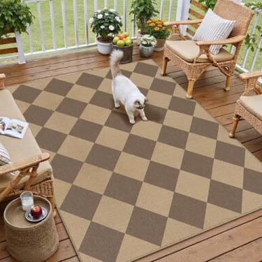 Imagem de PureCozy Tapete quadriculado de juta fácil 3x5 tapetes laváveis para sala de estar, entrada, diamante, tapete de casa de fazenda, neutro, antiderrapante, marrom, para quintal, quarto