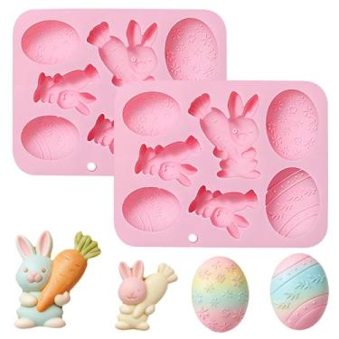 Imagem de Conjunto de moldes de silicone de Páscoa, design de cesta de cruz de ovo de coelho rosa, suprimentos de artesanato e pastelaria, ferramentas decorativas para fazer chocolate doce (rosa (QY342))