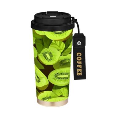 Imagem de YETTASBIN Caneca de café Kiwi Fruit com isolamento térmico de 482 g com tampa canudo, copo à prova de derramamento e vazamento com alça para bebida quente e fria, garrafa de água de aço inoxidável