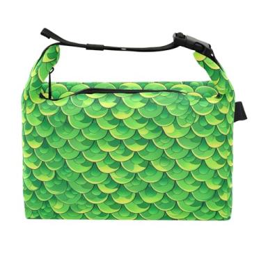 Imagem de STAYTOP Linda lancheira com escamas de sereia verde com fivela, lancheira isolada para meninos e meninas, lancheira térmica para trabalho escolar