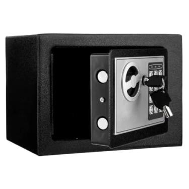 Imagem de Cofre Digital Eletrônico, Preto, Aço, com Teclado Numérico, Senha e 2 Chaves, para Documentos, Joias, Cartões, Armas e Objetos de Valor, Uso Residencial e Comercial