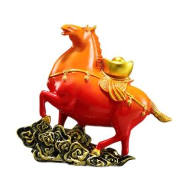 Imagem de XLWLLNJ Estátua de Cavalo, Escultura Animal em Resina, Coleção de Estatuetas Chinesas Feng Shui, Decoração de Mesa para Escrivaninha, Lareira ou, Laranja