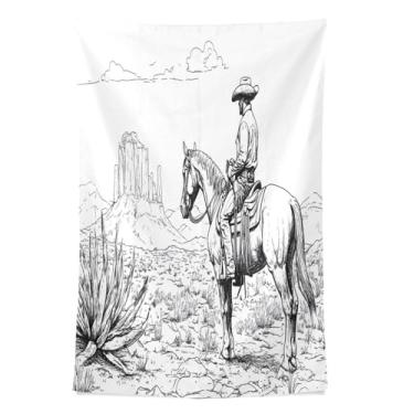 Imagem de STAYTOP Tapeçaria de parede de caubói do deserto norte-americano tapeçarias para decoração de casa decoração de dormitório sala de estar quarto tapete de parede (60 × 51 polegadas)