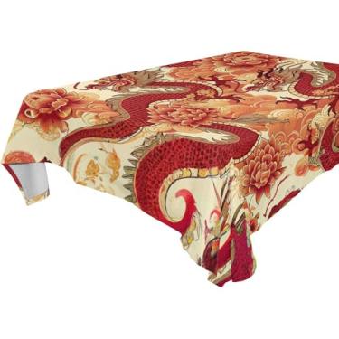 Imagem de Burbuja Toalha de mesa de crisântemo dragões, toalha de mesa retangular, anti-rugas, grossa para decoração de jantar, cozinha, festa, 137 x 183 cm