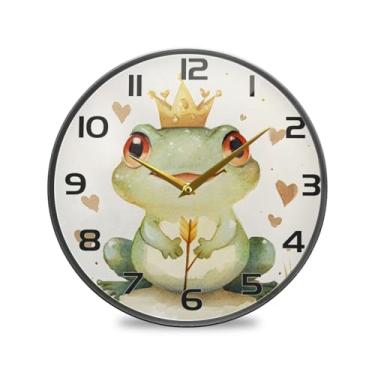 Imagem de YETTASBIN Relógio de parede acrílico sapo aquarela – Silencioso, sem tique-taque, operado por bateria, relógio redondo decorativo criativo para cozinha, sala de estar, banheiro, decoração de