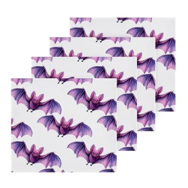 Imagem de Burbuja Pacote com 4 panos de banho para aquarela morcegos, algodão premium máxima suavidade e absorção para toalhas de mão e rosto, 30,5 x 30,5 cm