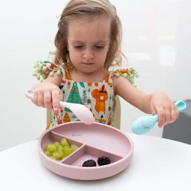 Imagem de Prato de Silicone Azul Premium para Bebê e Criança | Ventosa Antiderrapante Forte | 3 Divisórias | Livre de BPA, Design Seguro e Durável | Ideal para BLW