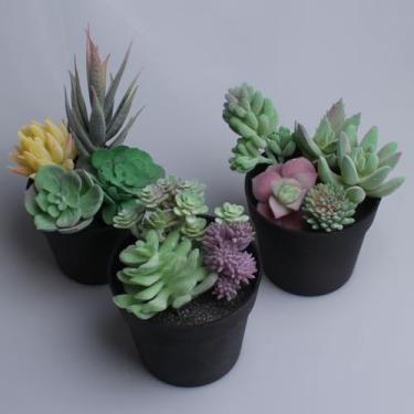 Imagem de Plantas suculentas artificiais sem vaso, 12 peças de plantas falsas pequenas suculentas falsas sem vaso para paisagem de lótus, decoração de arranjo de jardim, faça você mesmo, verde, amarelo, roxo