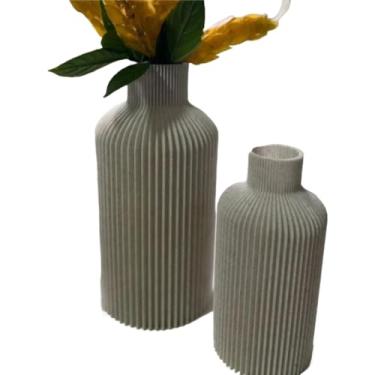 Imagem de Kit 2 Vaso Cachepot Decorativo com Riscos Suaves Elegante - Vasos Elegantes com Riscos Suaves, para Plantas em Sala, Varanda e Presente(Mármore,Kit (Grande+Pequeno))