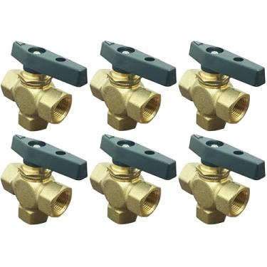 Imagem de OCS Parts Válvulas esféricas de latão de 3 vias | Pacote com 6 | Roscas NPT fêmea de 3/20.3 cm | Válvulas de montagem em painel com padrão de fluxo de porta L