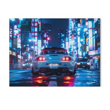 Imagem de HouLaiZhe Tóquio Night Jdm S2000 Neon Sports Posters Canvas Wall Estética Sala Decoração de Parede Impressões Galeria Sala Decoração de Parede para Quarto Sala de Estar Escritório 18 x 24 polegadas