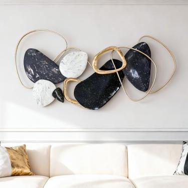 Imagem de Axioglo Decoração moderna de arte de parede de metal, design de pedra 3D grande, decoração de parede de ferro feita à mão para sala de estar, quarto, entrada, decoração de casa de 101,6 cm