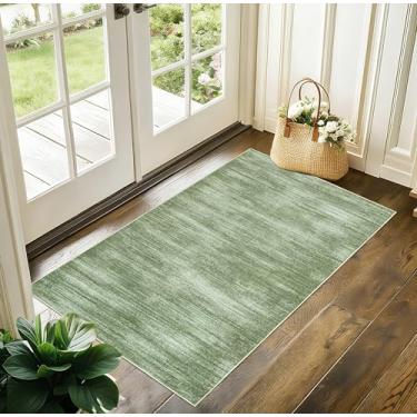 Imagem de BILEEHOME Tapete verde oliva 5 x 7 cm moderno abstrato neutro para entrada interna Loden verde tapete baixo com tapetes pequenos antiderrapantes laváveis para banheiro cozinha 2 x 3