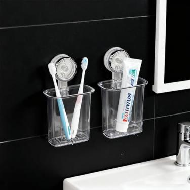 Imagem de IUMLXJO 2 pacotes de suporte de escova de dentes montado na parede, suporte de escova de dentes elétrico com ventosa para banheiro, sem perfuração, organizador de navalha para pasta de dente, suporte