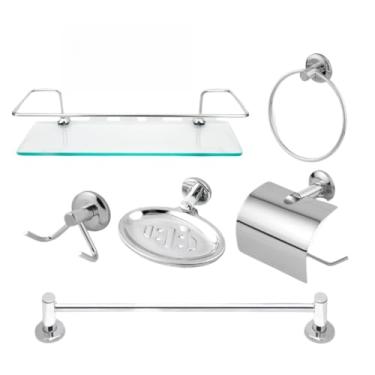 Imagem de Kit Banheiro Acessórios Shampoo Reto Porta Toalhas Papeleira Saboneteira