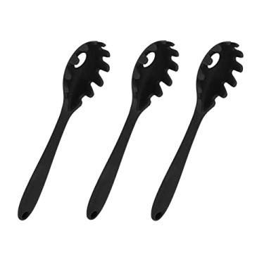 Imagem de Cryfokt 3 Pçs Colher de Macarrão de Silicone Resistente Ao Calor Macarrão Garfo Utensílio de Cozinha para Panelas Antiaderentes, Ideal para Entusiasta de Cozinha (Preto)