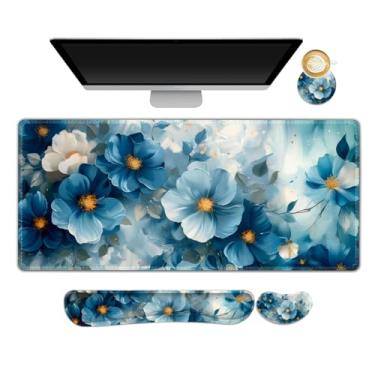 Imagem de NXZGO Tapete de mesa, mouse pad para jogos, conjunto de suporte de pulso, mousepad grande antiderrapante 4 em 1 + design ergonômico teclado descanso de pulso + suporte de pulso para mouse +