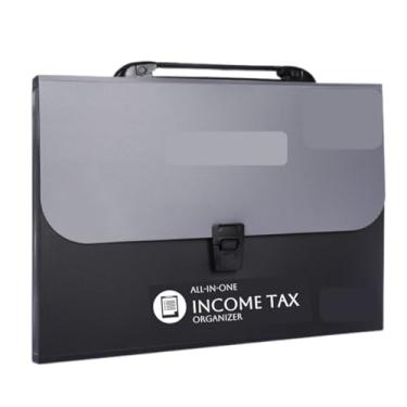 Imagem de Janlaugh Organizador de registro fiscal multifuncional organizador de documentos de imposto de renda com 13 bolsos pasta de arquivo expansível portátil suporte de recibos de notas de papel mensal A4