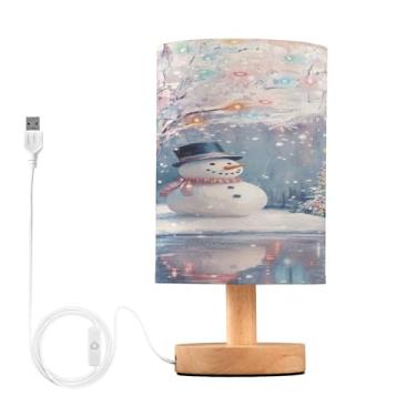Imagem de Joisal Luminária de leitura branca com cena de lago de boneco de neve para mesa de cabeceira, abajur de linho, luminária noturna, decoração de quarto de dormitório