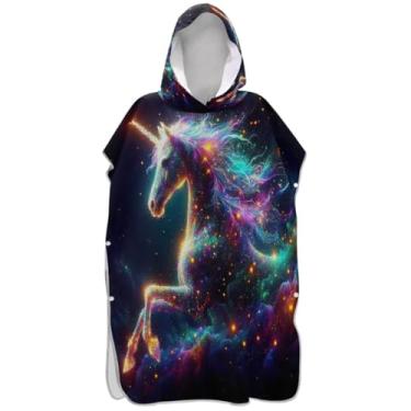 Imagem de Joisal Poncho de surfe trocador de roupão para Adul com capuz toalha de praia estampa plus size fantasia desenho animado unicórnio colorido unissex poncho adulto com capuz