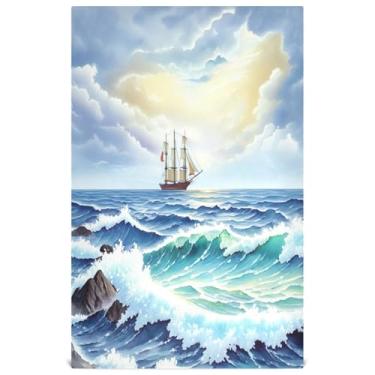 Imagem de Joisal Aquarela Blue Sea Farmhouse Conjunto de toalha de prato de cozinha decorativo bonito toalhas de chá panos macios absorventes 45 x 71 cm, 1 pacote