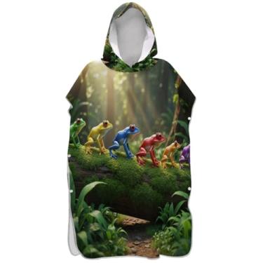 Imagem de Joisal Roupão de troca de poncho de surfe de secagem rápida para toalha de banho com capuz Adul sapos coloridos ponchos de praia florestais para homens