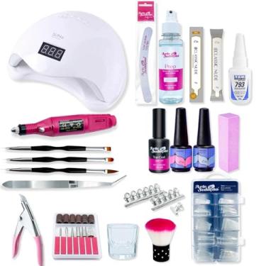 Imagem de Kit Unhas De Gel Cabine Lixadeira Acessórios Alongamento