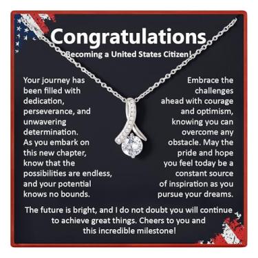 Imagem de Congratulations on Becoming a US Citizen Necklace for Women, New American Citizen Gift, Citizenship Jewelry for her, sedutor necklace for USA Citizenship Gift Message Card and Gift Box, Aço inoxidável