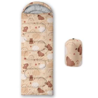 Imagem de AILONEN Lindo saco de dormir marrom capivara para meninos, meninas e adultos, leve e à prova d'água, clima quente e frio para 3 estações, portátil, viagens, acampamento, caminhada