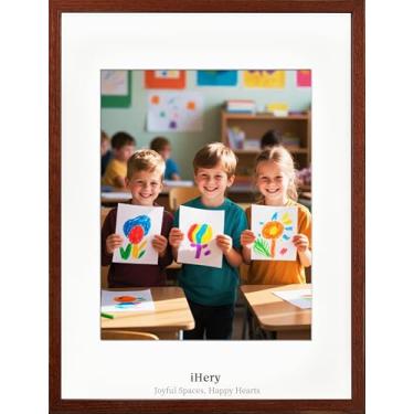 Imagem de iHery Moldura padrão de 45,7 x 61 cm de madeira de carvalho verdadeiramente natural de cor preta com 2 tapetes (46 x 20,18 x 24), fundo espesso de vidro acrílico, molduras minimalistas, borda estreita