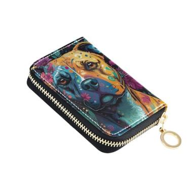 Imagem de Carteira feminina preta colorida Pitbull com porta-cartões com bloqueio de RFID e bolso para moedas