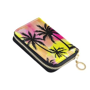 Imagem de Palmeiras pretas em aquarela Cucoloris carteira feminina com zíper em torno de porta-cartões de crédito com bloqueio de RFID colorido bolsa de troca com chaveiro