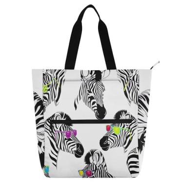 Imagem de Sacolas de trabalho divertidas coloridas com estampa de zebras para mulheres, bolsas universitárias, bolsas utilitárias, para crianças, para amantes de livros, presentes