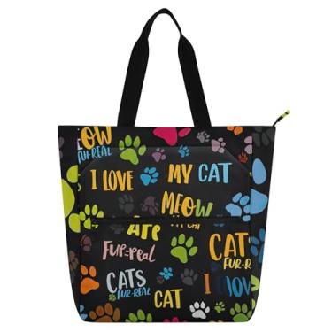 Imagem de Bolsa de trabalho feminina colorida com patas de gato, bolsa escolar de lona com zíper, bolsas para professores, presente para amantes de livros
